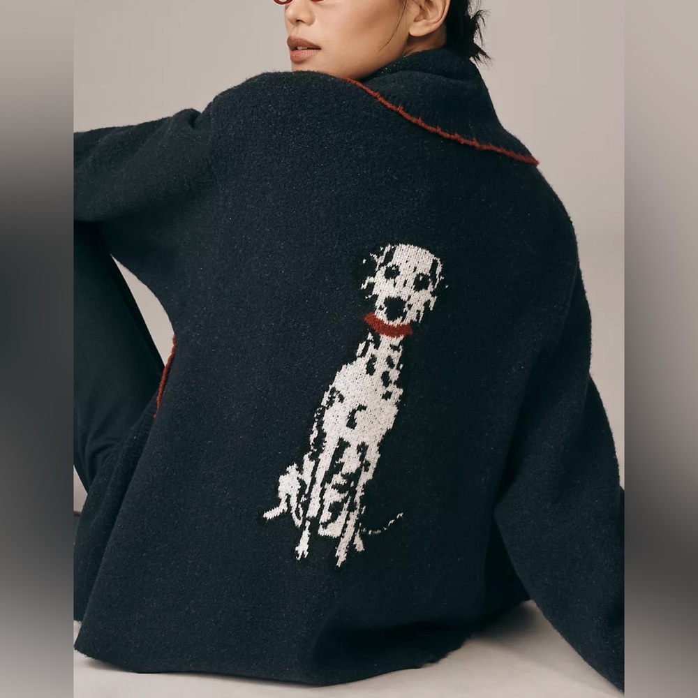 NWT Anthropologie Flat White Mariel Longline Cardigan: Dog Icon Edition navy OS - Picture 5 of 8